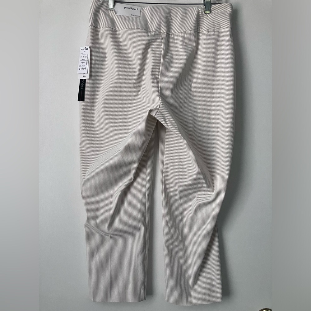 Peck & Peck Eva Crop Pants with Tummy Control Panel White and Tan Stripe… - Picture 2 of 13